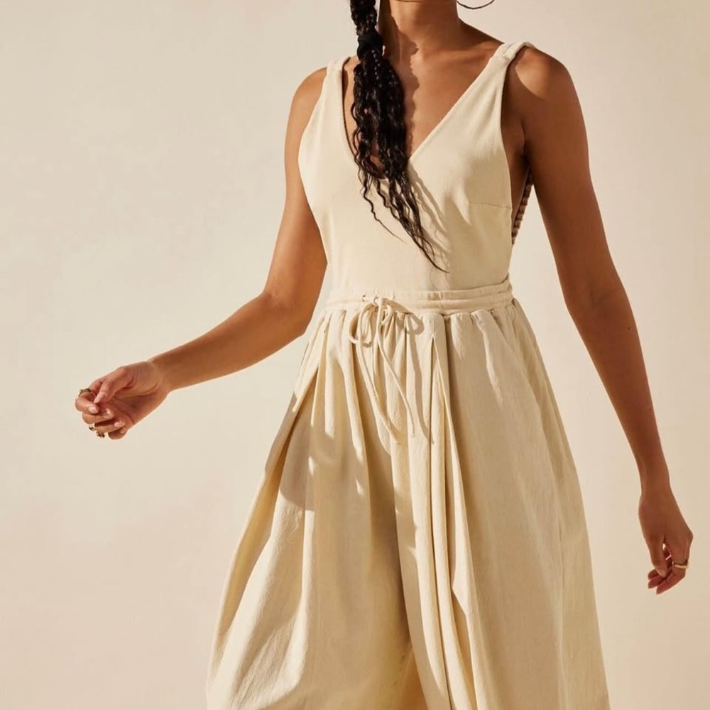 Free People Beige Sleeveless Jumpsuit
